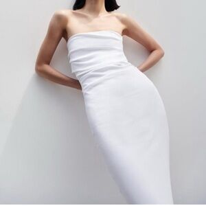 Zara White Strapless Denim Dress